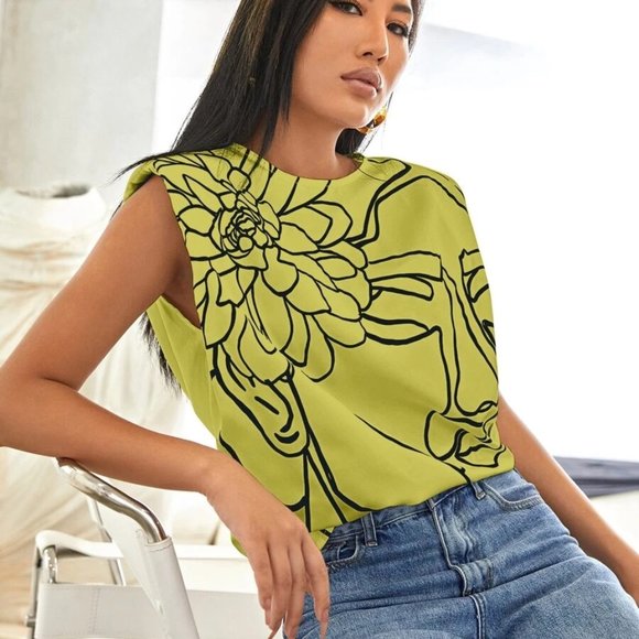SHEIN X LILEE | Floral Print Shoulder Pad Sleeveless Blouse - Picture 1 of 4